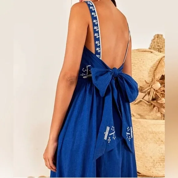 FARM Rio Macaw Sundress Medium Blue & White Embroidered Tropical Dress - Picture 7 of 12
